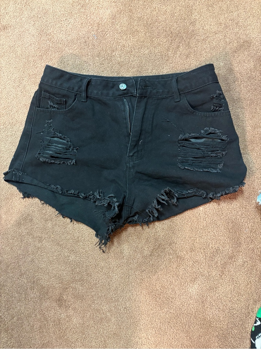 SHEIN Black Distressed Frayed Denim Shorts